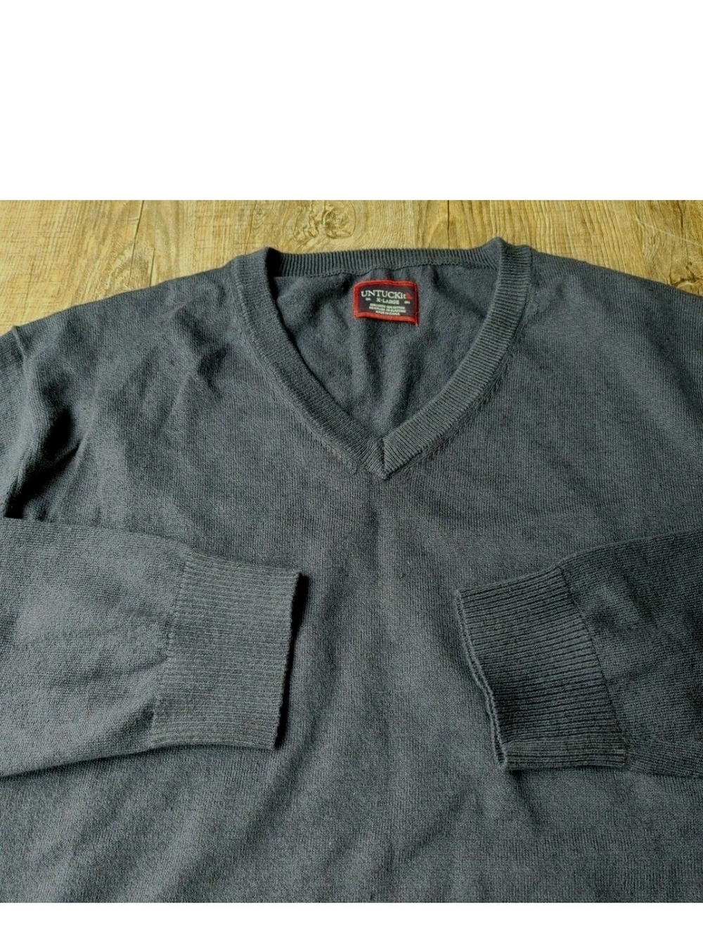 Untuckit Sweater Mens Extra Large Dreyer Knit V Neck Linen Blend Navy Stretch LS